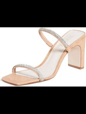 Schultz Salwa Women's Blush Suede Block Heel Sandal with Rhinestone Straps